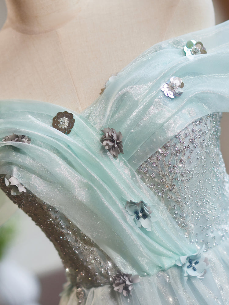 A-Line Off Shoulder Tulle Short Prom Dress, Green Homecoming Dress shopluu A-Line Off Shoulder Tulle Short Prom Dress, Green Homecoming Dress shopluu