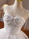 A-line Sweetheart Neck Tulle Lace White Short Prom Dress, White Homecoming Dress