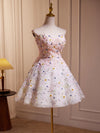 A-Line Sweetheart Neck Tulle Flower Light Pink Short Prom Dress, Light Pink Cocktail Dress