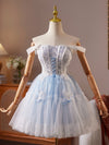 A-Line Tulle Lace Blue Short Prom Dress, Blue Homecoming Dress