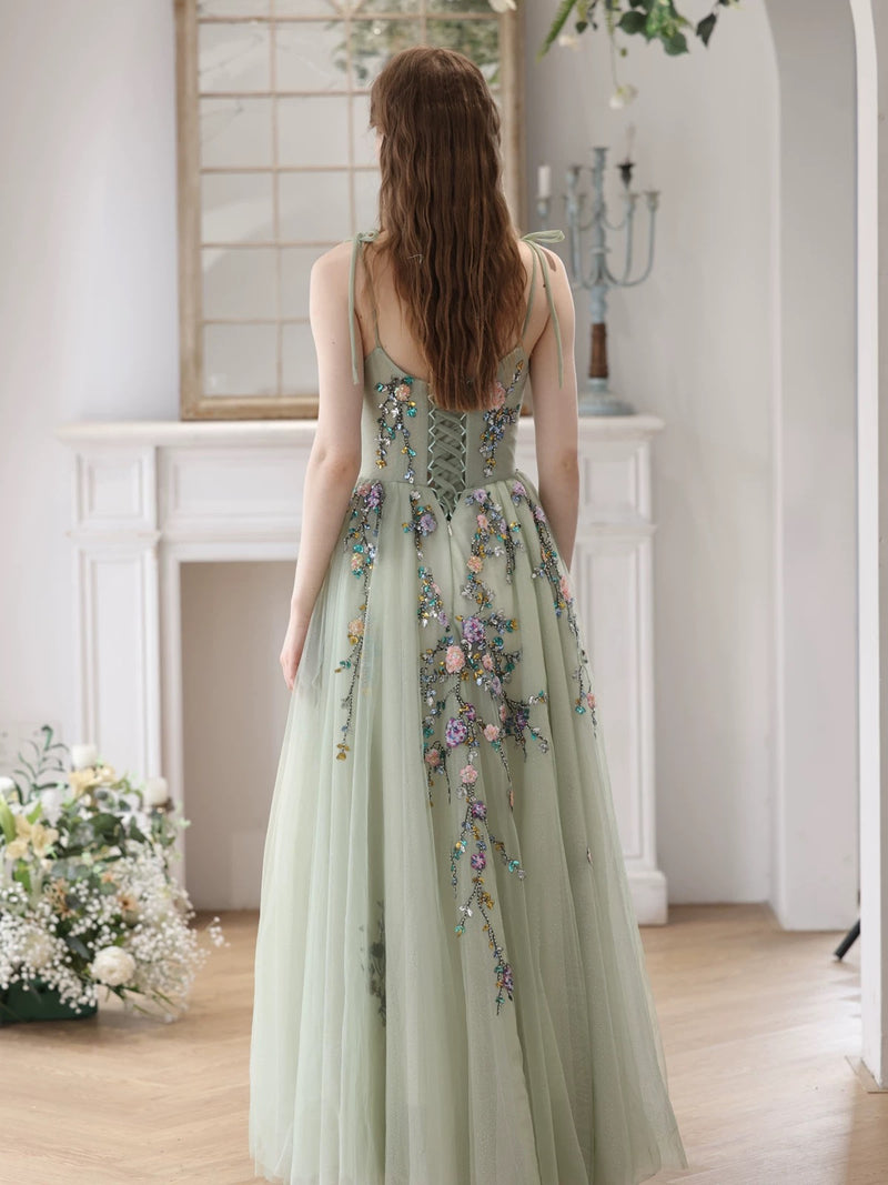A-Line Tulle Sequin Lace Green Long Prom Dress, Green Long Formal Dress US 8 / Green A-Line Tulle Sequin Lace Green Long Prom Dress, Green Long Formal Dress US 8 / Green
