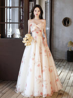 A_line Sweetheart Neck Champagne Long Prom Dress, Champagne Long Formal Dress
