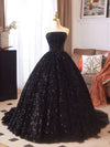 A-Line Velvet Sequin Black Long Prom Dress, Black Long Evening Dress
