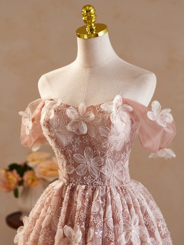long pink homecoming dresses Pink Lace High Low Prom Dress, Pink Homecoming Dress US 10 / Pink
