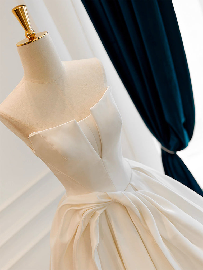 Simple A-line Satin ivory Long Prom Dress, ivory Long Formal Dress shopluu Simple A-line Satin ivory Long Prom Dress, ivory Long Formal Dress shopluu