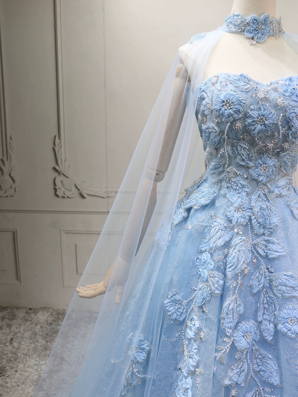 A-Line Sweetheart Neck Lace Blue Long Prom Dress, Blue Sweet 16 Dress