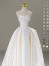 A-Line Sweetheart Neck Satin Beige Long Prom Dress, Beige Long Formal Dress