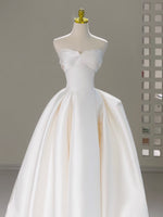 A-Line Sweetheart Neck Satin Beige Long Prom Dress, Beige Long Formal Dress