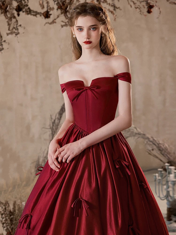 A-Line Off Shoulder Satin Burgundy Long Prom Dress, Burgundy Formal Dress A-Line Off Shoulder Satin Burgundy Long Prom Dress, Burgundy Formal Dress