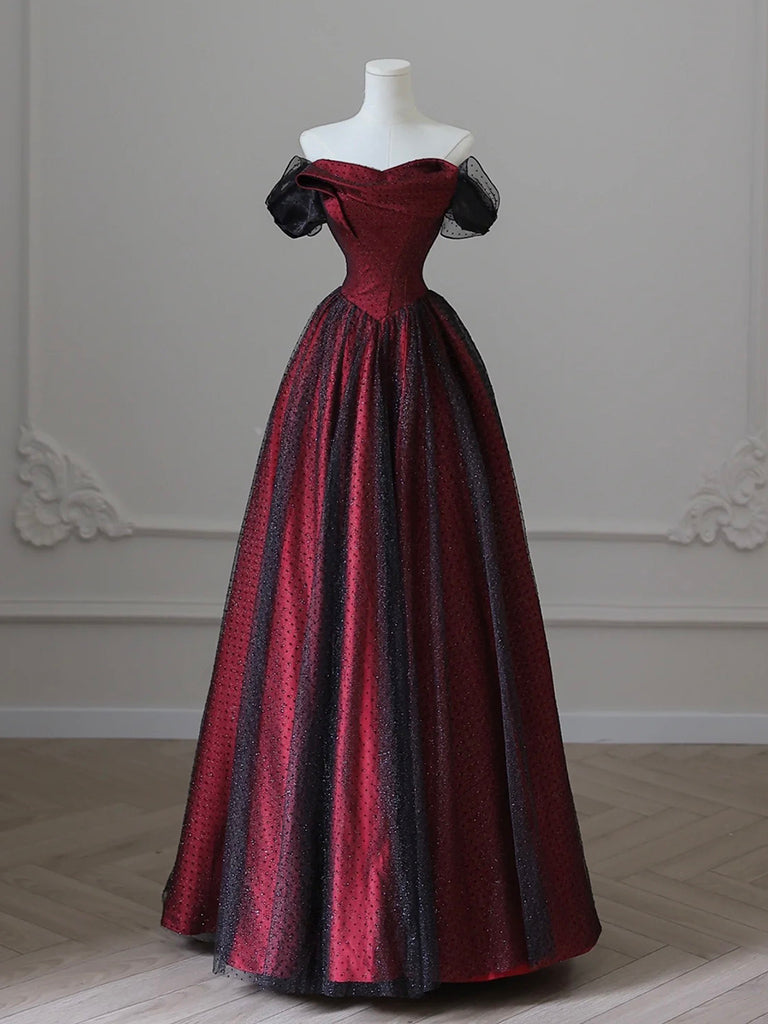 A-line Off Shoulder Satin Tulle Dark Blue Long Prom Dress, Dark Blue Long Formal Dress