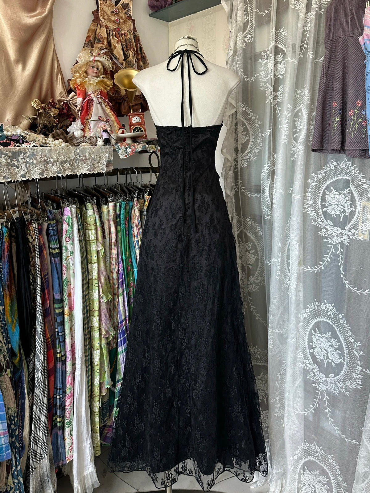 A-Line V Neck Tulle Lace Floor Length Black Prom Dress, Black Party Dress