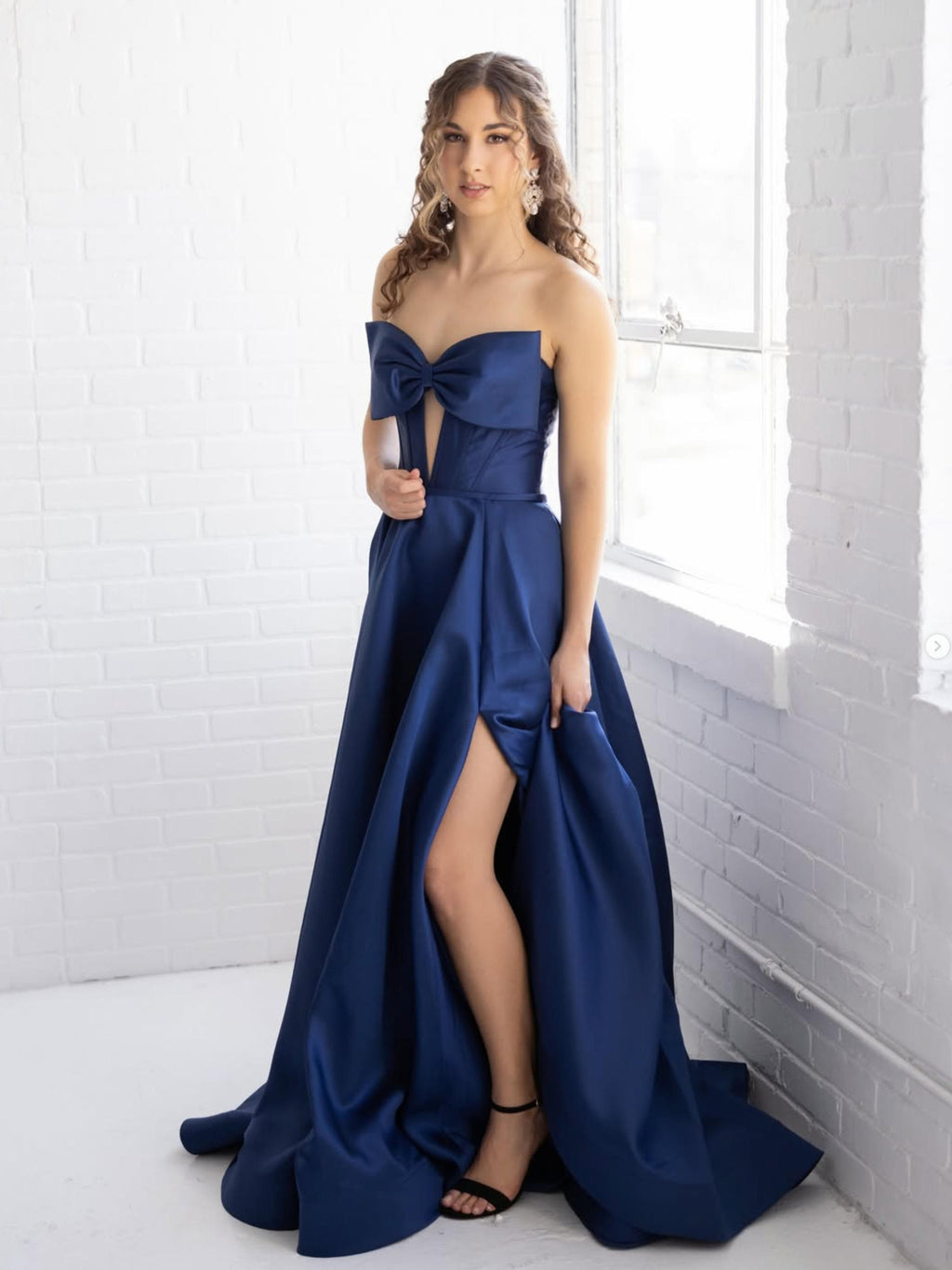slim fit dress slacks High Low Long Sleeves V Neck Prom Dress, Dark Blue A Line Graduation D –  cherishgirls