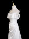 A-Line Off Shoulder Satin White Long Prom Dress, White Long Formal Dress