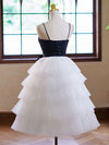 A-Line Tulle lace White Short Prom Dress, White Homecoming Dress