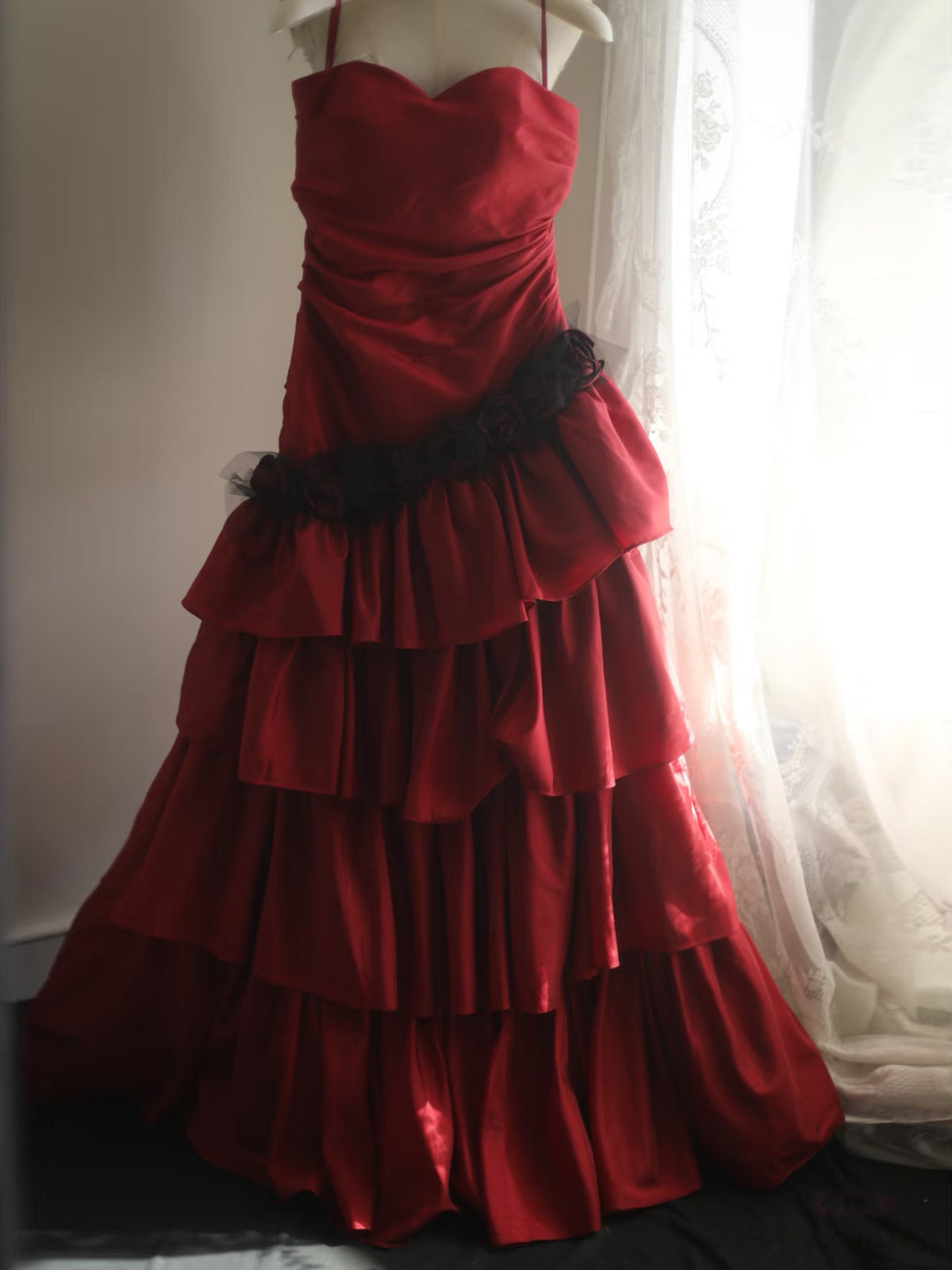 A-Line Sweetheart Neck Taffeta Burgundy Long Prom Dress, Burgundy Evening Dress