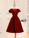 A-Line Satin Burgundy Short Prom Dress, Burgundy Homecoming Dress