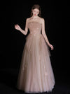 Champagne A-Line Tulle Long Prom Dress, Champagne Long Formal Dress
