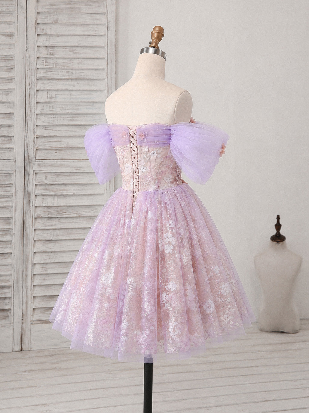 Cute Sweetheart Tulle Lace Purple Short Prom Dress, Purple Homecoming Dress