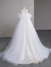 A-Line Satin Tulle Light Champagne Long Prom Dress, Light Champagne Formal Dress