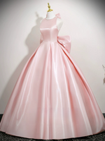 A-Line Satin Pink Long Prom Dress, Pink Long Evening Dress