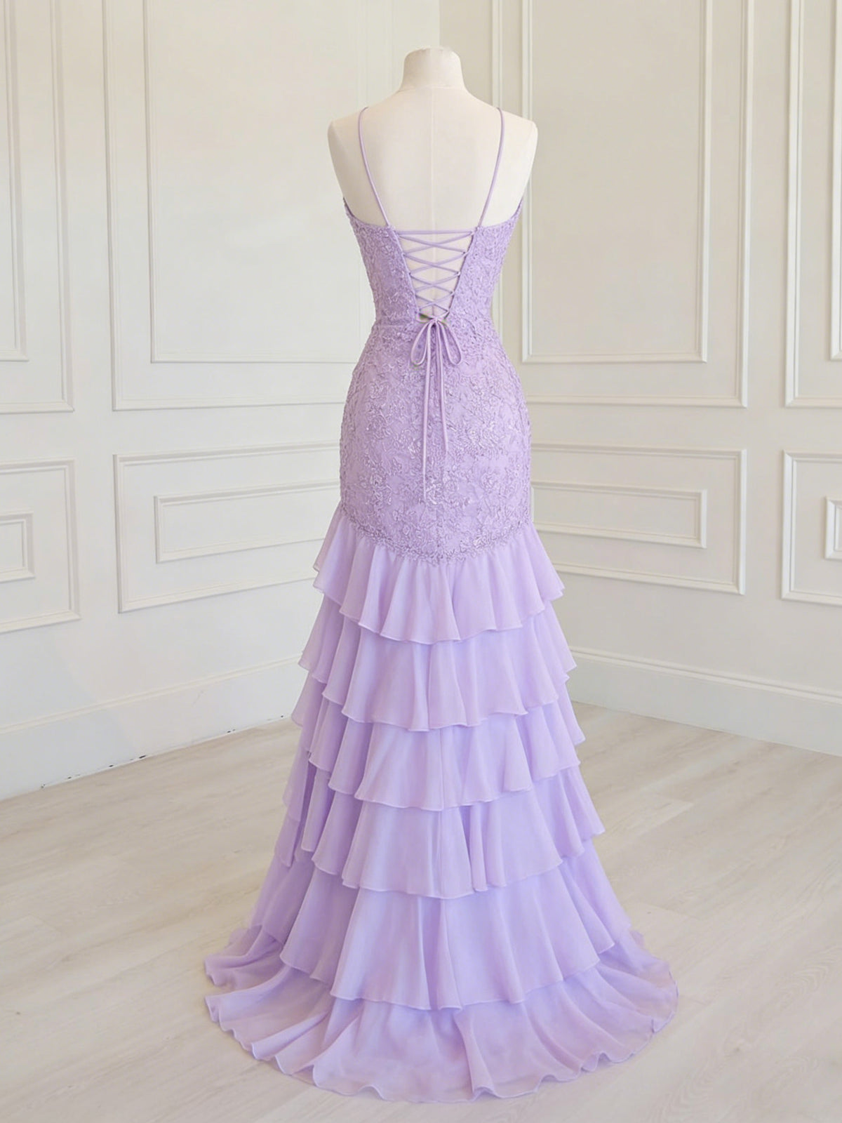Mermaid V Beck Chiffon Lace Purple Long Prom Dress