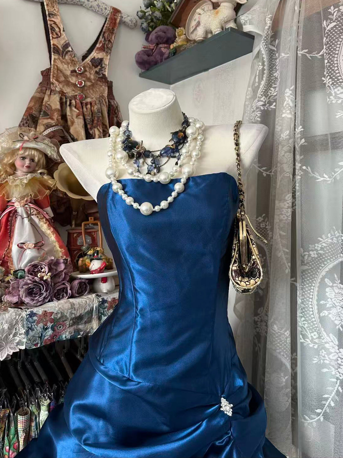 Elegant Satin Blue Short Prom Dress, Blue Homecoming Dress