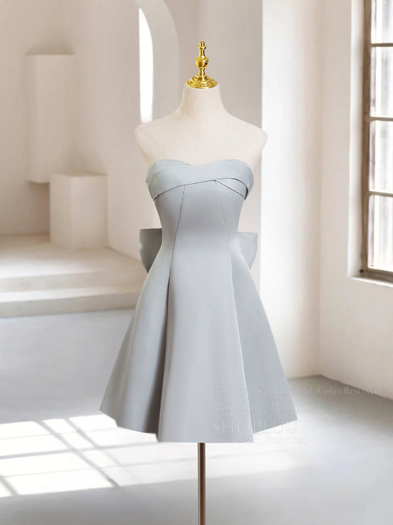A-Line Sweetheart Neck Satin Gray Short Prom Dress, Gray Homecoming Dr shopluu A-Line Sweetheart Neck Satin Gray Short Prom Dress, Gray Homecoming Dr shopluu