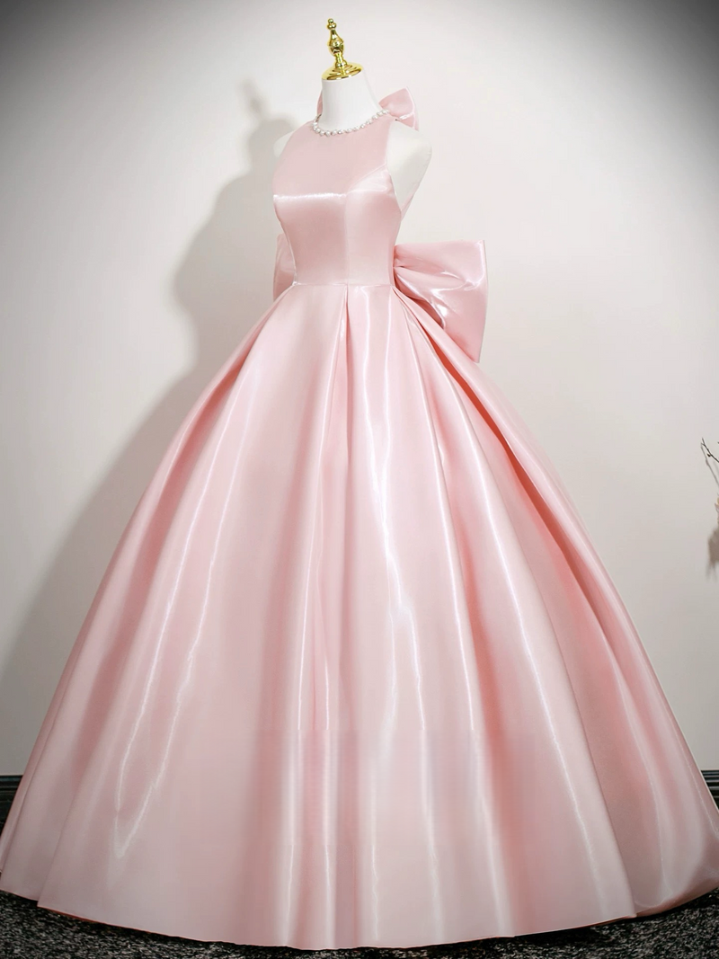 A-Line Satin Pink Long Prom Dress, Pink Long Evening Dress – shopluu