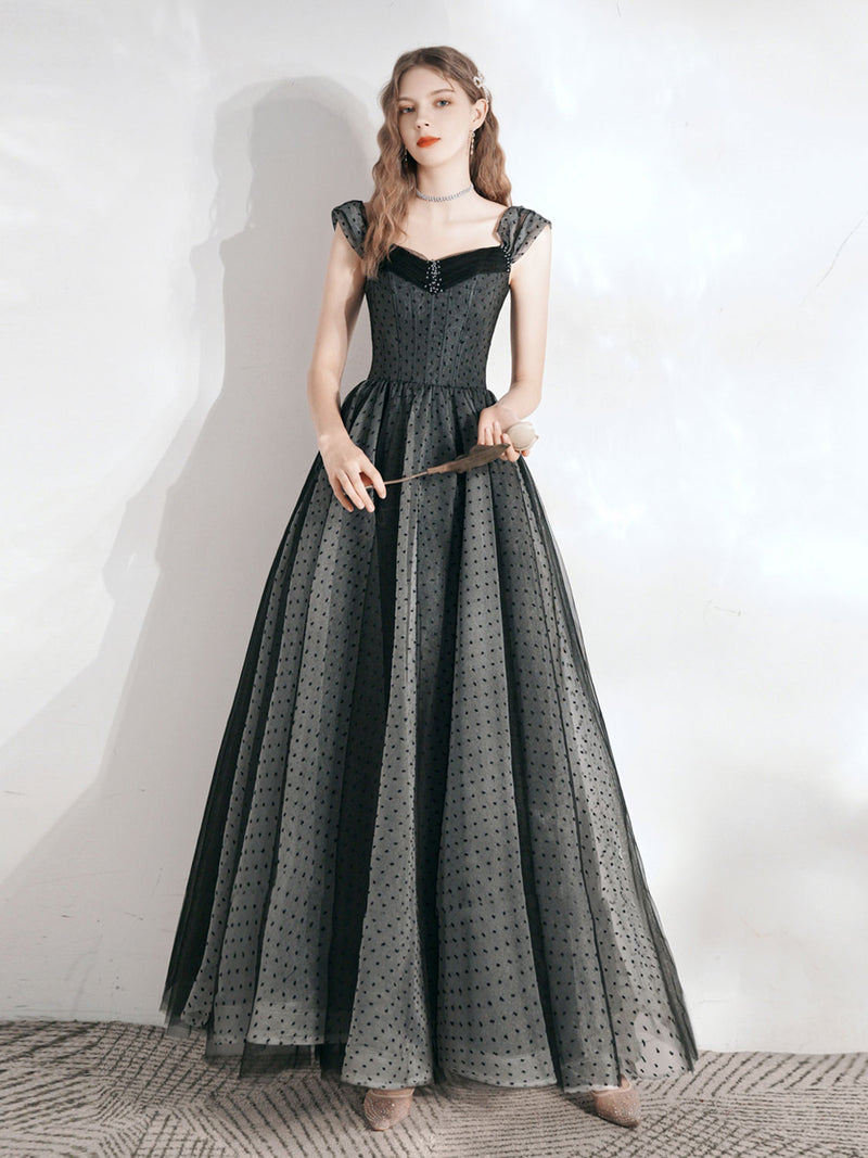 A-Line A-Line Off Shoulder Black Long Prom Dress, Black Formal Dress
