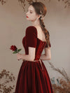 A-line Sweetheart Neck Velvet Burgundy Long Prom Dress, Burgundy Long Formal Dress