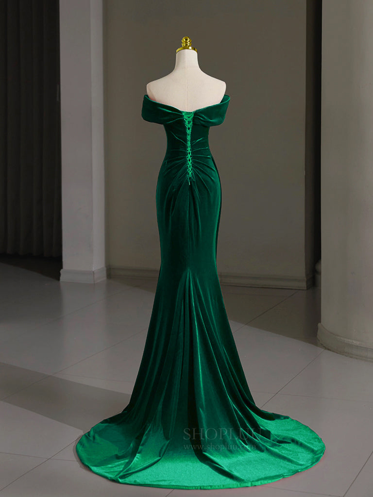 Mermaid Velvet Green Long Prom Dress, Green Long Evening Dress