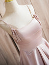 A-Line Beads Satin Pink Long Prom Dress, Pink Long Formal Dress