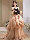 Champagne Sweetheart Neck Long Prom Dress, Champagne Formal Evening Dress