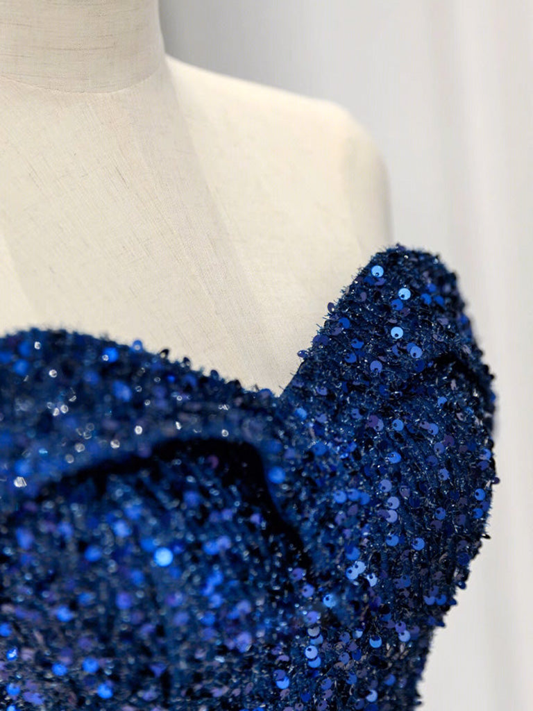 Blue Velvet Sequin Long Prom Dress, Blue Formal Dress – shopluu