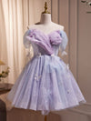 Purple Off Shoulder  Tulle Short Prom Dress, Purple Homecoming Dress