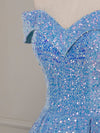 A-Line Sweetheart Neck Velvet Sequin Blue Long Prom Dress