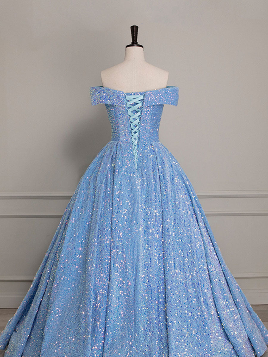 A-Line Sweetheart Neck Velvet Sequin Blue Long Prom Dress, Blue Formal – shopluu