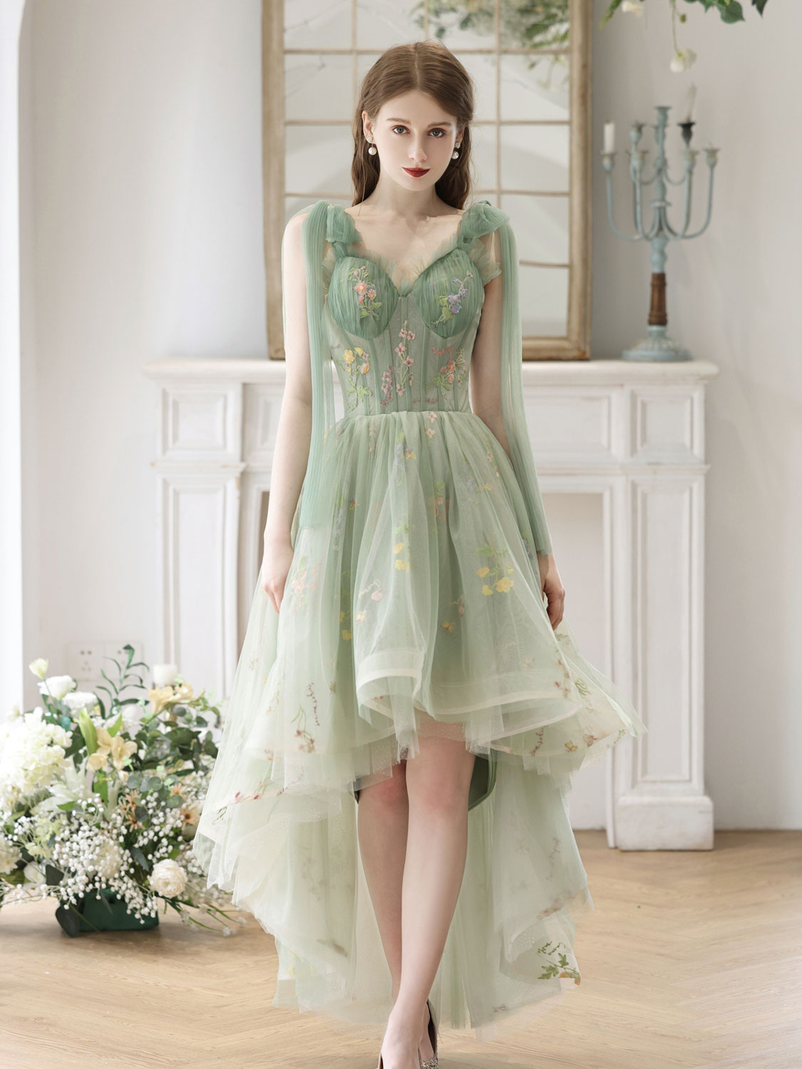 Prom Dresses Light Green Short In The Front Lovely High Low Lace Party Dress, Green Tulle Short Prom Dress, Green Homecoming Dress US 16 Custom Color Prom Dresses Light Green Short In The Front Lovely High Low Lace Party Dress, Green Tulle Short Prom Dress, Green Homecoming Dress US 16 Custom Color