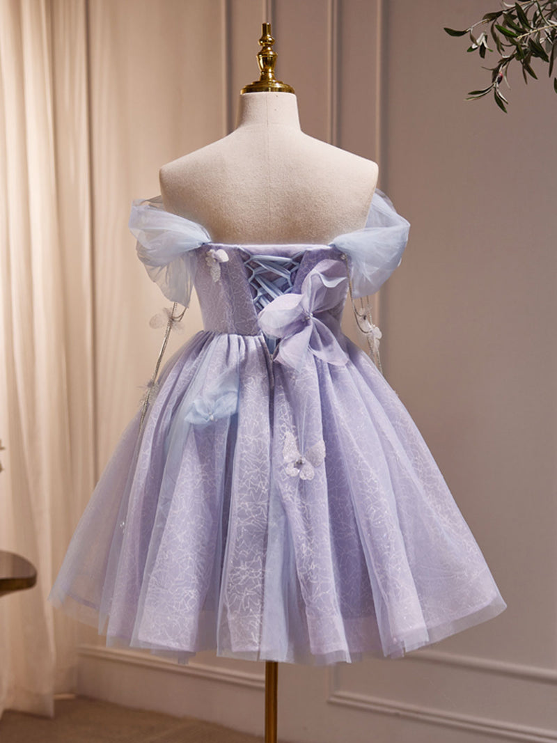 Short Purple Tulle Prom Dresses, Short Purple Tulle Formal Homecoming Dresses, US 12 / Purple As Pics / No Rush Short Purple Tulle Prom Dresses, Short Purple Tulle Formal Homecoming Dresses, US 12 / Purple As Pics / No Rush