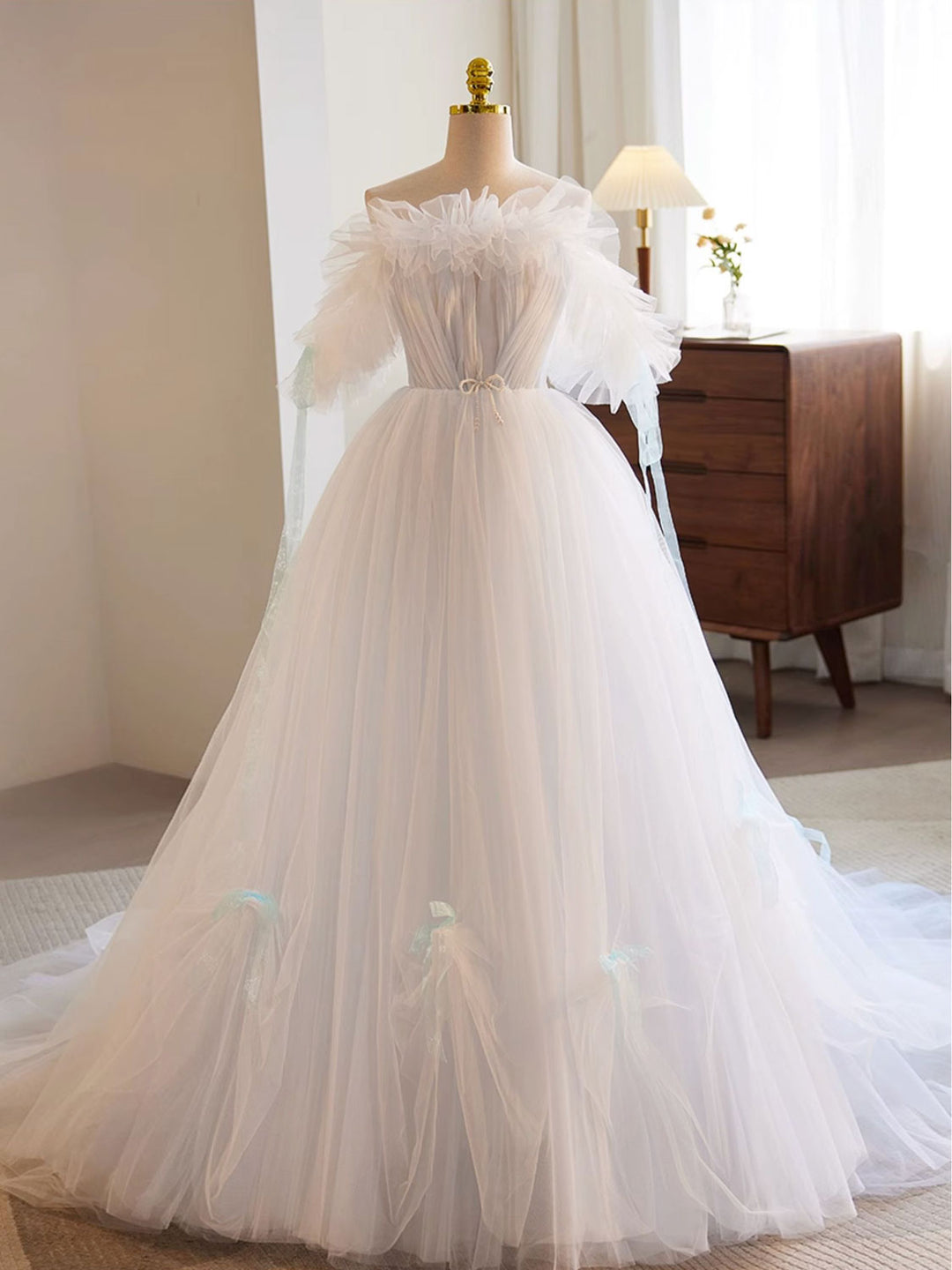 white sweet 16 dresses Royal Queen RQ8142 V Neck Embellished Slit Wedding Gown Softly tulle skirt add volume to the skirt and definitely in style for this fall White A-Line Tulle Long Prom