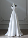 Simple A-Line Satin White Long Prom Dress, White Long Formal Dress