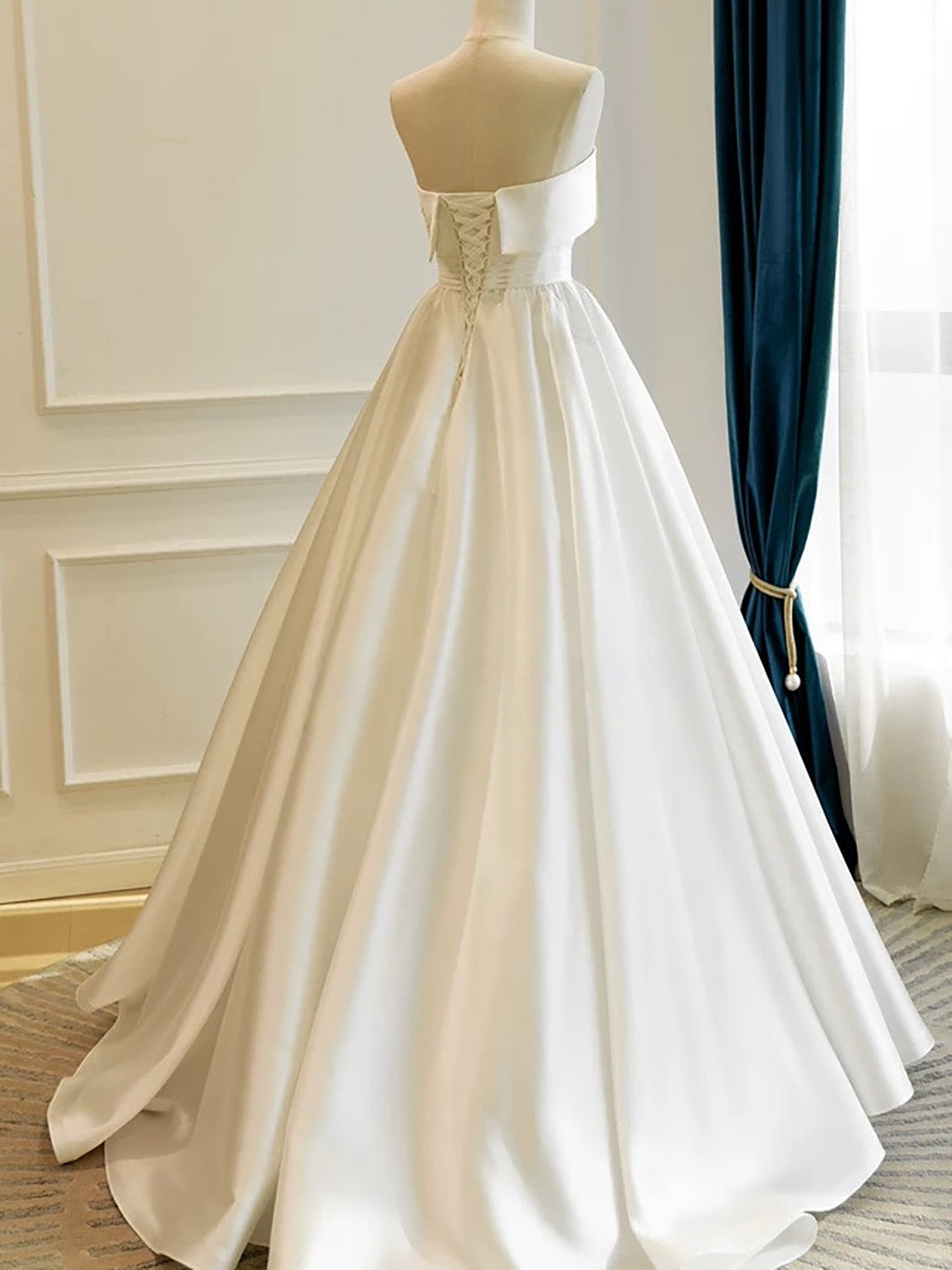 A-line Satin Floor Length White Long Prom Dress, White Formal Dress