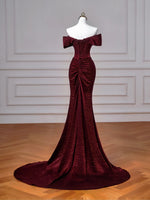 Mermaid Off Shoulder Burgundy Long Prom Dress, Burgundy Long Evening Dress