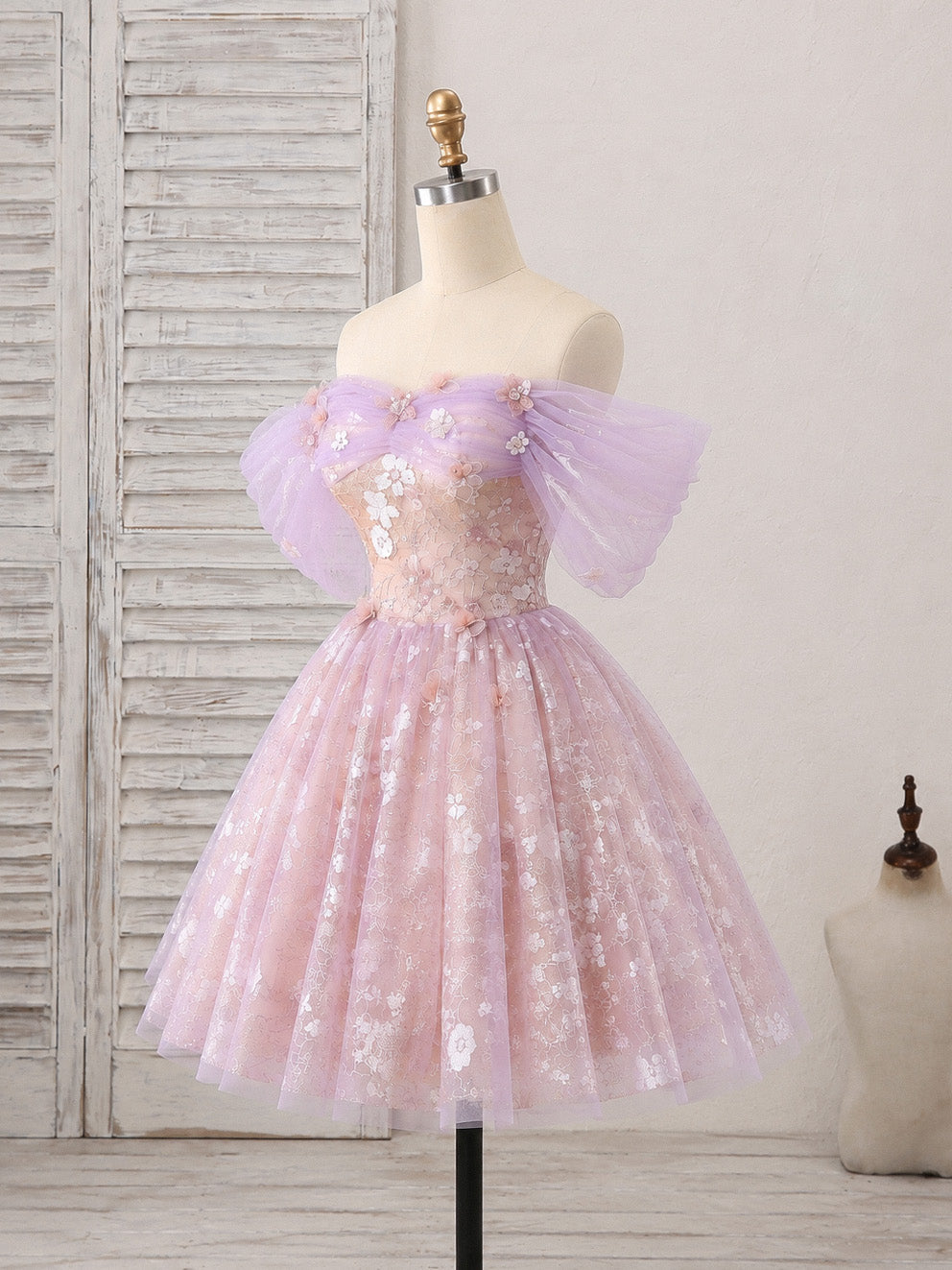 Cute Sweetheart Tulle Lace Purple Short Prom Dress, Purple Homecoming Dress