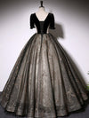 Black A-Line Tulle Lace Long Prom Dress, Black Lace Formal Dress