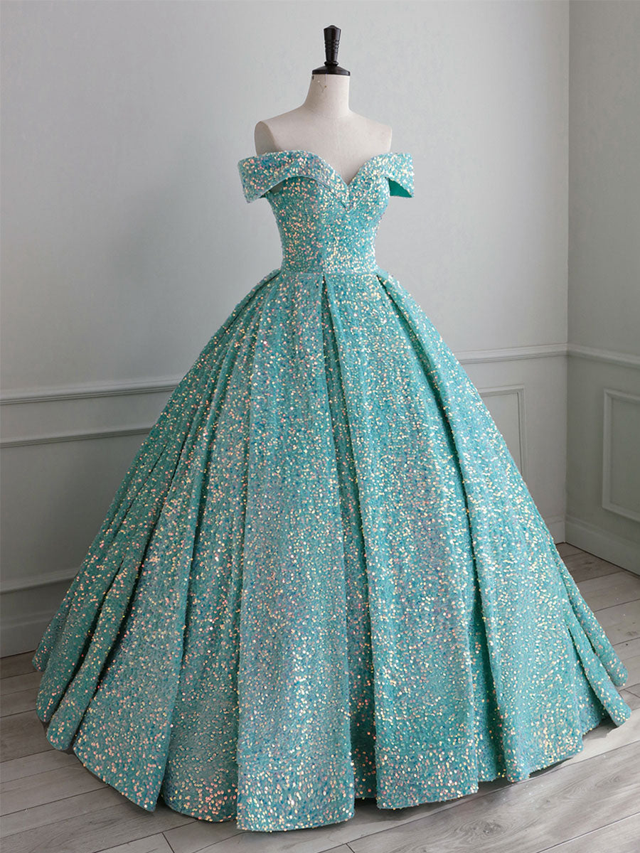 Blue Sequin Long Prom Dress
