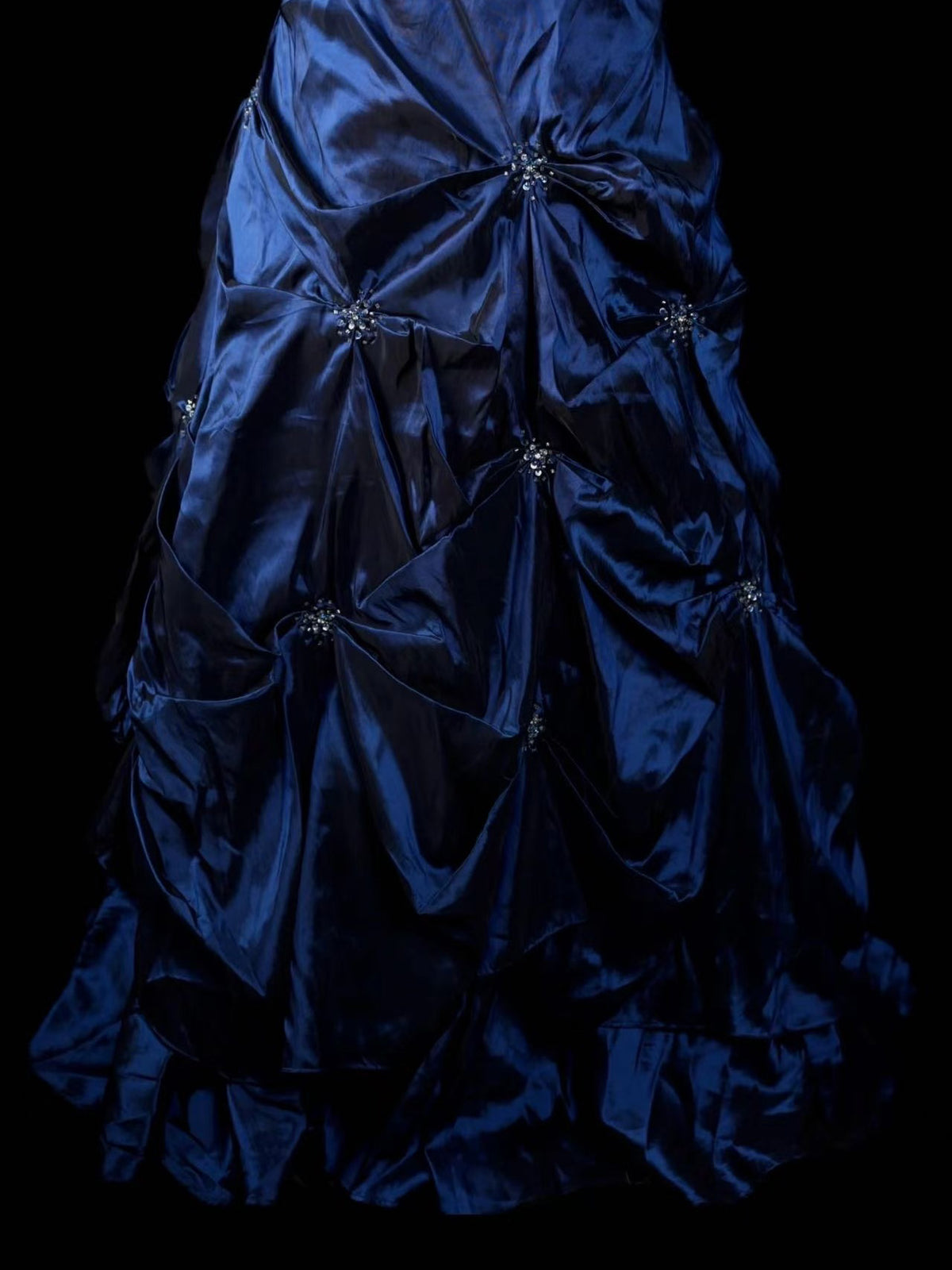 Navy Blue Beaded A-Line Long Prom Dress with Spaghetti Straps