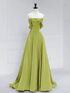 A-Line Satin Off Shoulder Green Long Prom Dress, Green Long Formal Dress