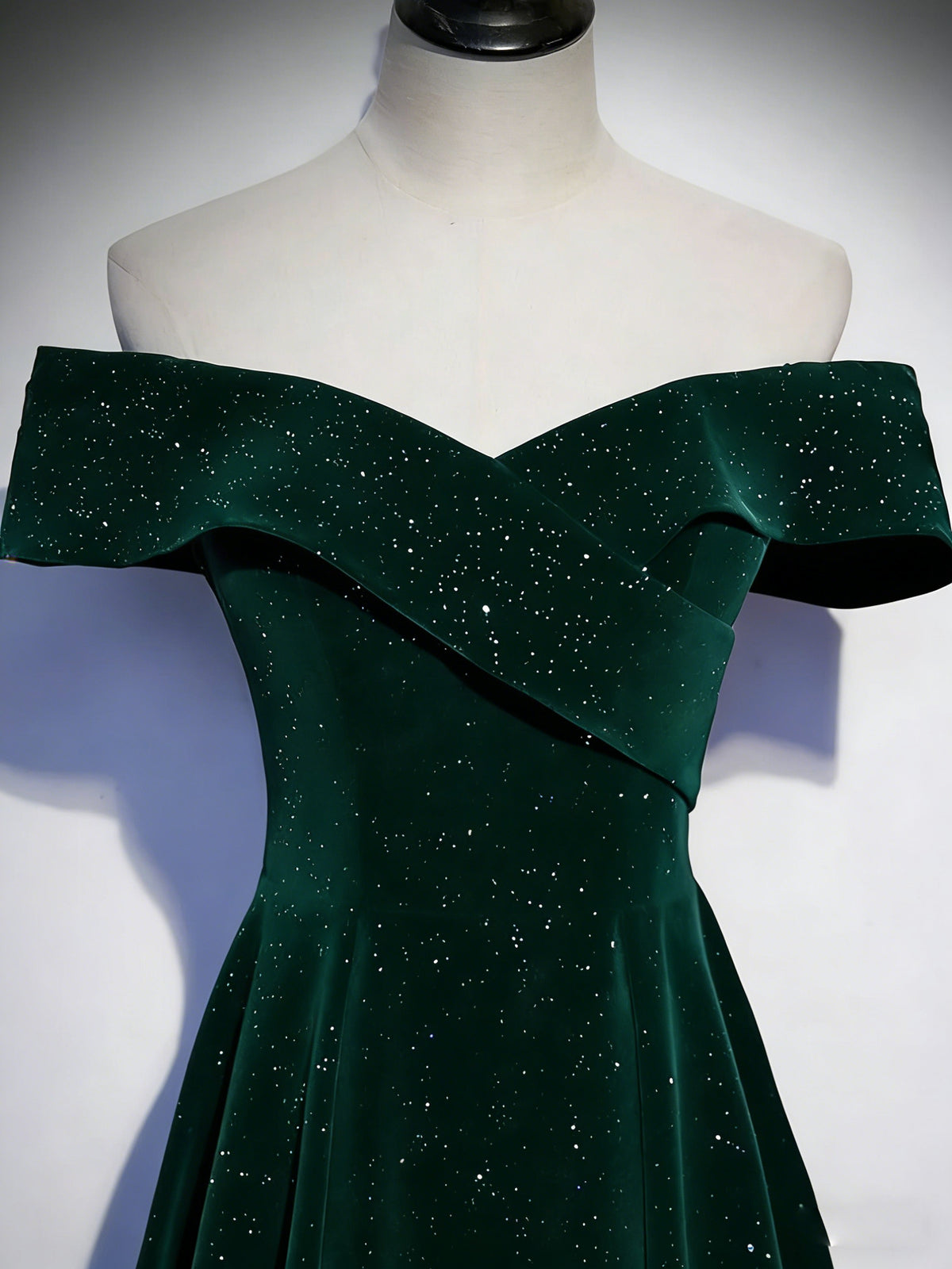 A-line Off Shoulder Velvet Floor Length Green Long Prom Dress