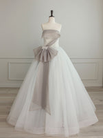 A-Line Tulle White Long Prom Dress, White Formal Party Dress